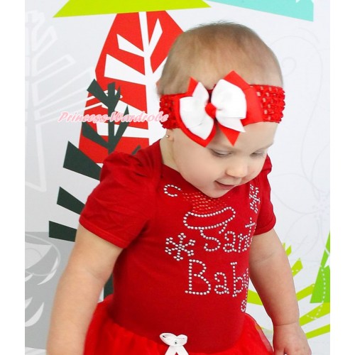Red Headband with Red White Ribbon Hair Bow Clip H418 
